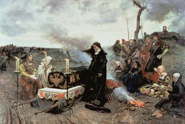 Johanna de Waanzinnige (1479-1555) begeleidt de kist van Filips de Schone (1478-1506) naar de Cartuja de Miraflores in Granada, 1877