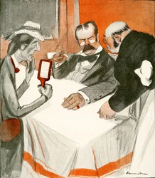Een Engels stel worstelt met het menu in een Frans restaurant, 1903