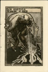 Illustratie van Francisco Sancha Lengo (1874-1936) - Vliegend blad, circa 1915 - Oorlog van 14-18, Duitsland Pruisen, Zilver, Strijders en symbolen, Spaanse taal, Buitenlandse pers