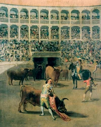 Stierengevecht met een cape of de slagen van de cape. Schilderij op metaal door Francisco de Goya y Lucientes (1746-1828). 1793.
