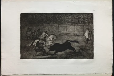 Stierengevechten: Een Spaanse ridder breekt korte speren met de hulp van assistenten, 1876