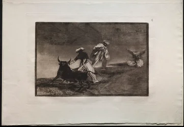 Stierengevechten: Ze spelen een andere met de cape in een omheining, 1876