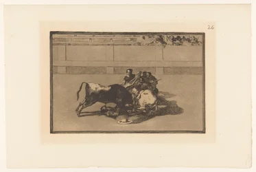 Picador van zijn paard gevallen