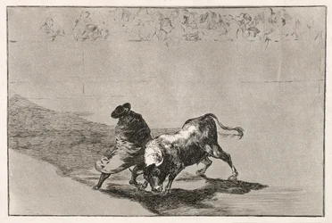De slimme student van Falces maakt de stier boos door rond te bewegen gewikkeld in zijn mantel, 1814-16