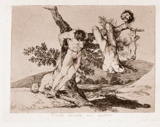 De rampen van de oorlog: Grote prestatie met de doden! (gravure)