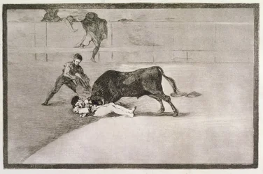 De ongelukkige dood van Pepe Hillo (Jose Delgado) in de arena in Madrid op 11 mei 1801, plaat 33 van 
