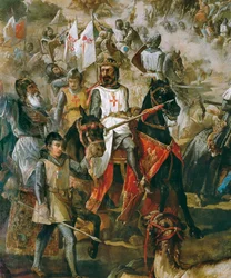 Herovering van Spanje: Slag bij Las Navas de Tolosa op 16/07/1212 tussen het christelijke leger en het leger van de Moren. Detail met koning Alfons VIII. Schilderij van Francisco de Paula Van Halen (1810-1887), 1864, Madrid, Senaatspaleis