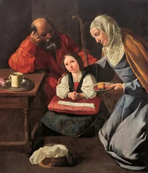 De kindertijd van de Maagd, door Zurbaran, Francisco, de (1598-1664)