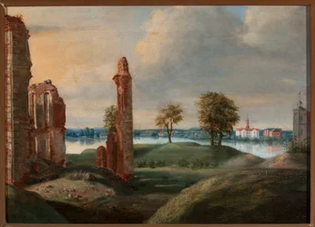 Litouws Biržai met de ruïnes van het kasteel van de Radziwiłłs