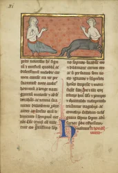 Een sirene en een centaur uit een bestiarium Ms Ludwig XV 4, fol. 81v, c.1280-1300