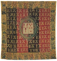 Wapenschild mille-fleurs wandtapijt met de wapens van Robert Chabot en Antoinette d