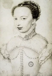 Portret van Marguerite de Valois, bekend als koningin Margot (1553-1615), koningin van Navarra, eerste echtgenote van Hendrik IV, naar François Clouet