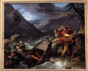 Willem Tell, held van de Zwitserse onafhankelijkheid, komt allegorisch in opstand tegen het gezag van landvoogd Hermann Gessler. Schilderij van François-André Vincent (1746-1816), 18e eeuw, Guéret, Museum voor Schone Kunsten