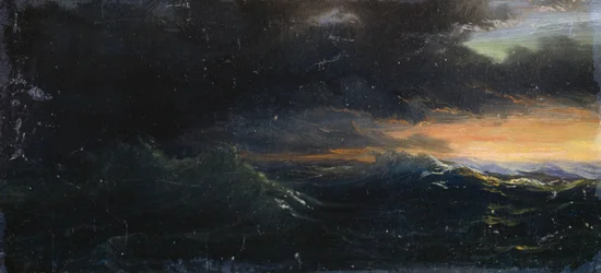 Zonsondergang op stormachtige zee