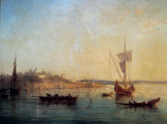 Uitzicht op Constantinopel vanaf de ingang van de Bosporus Schilderij door Francois Pierre Barry (1813-1905) 1869