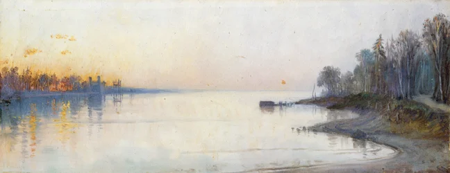 Brede kalme rivier bij zonsondergang, Nijl landschap