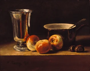 Stilleven met appels en zilveren bokaal