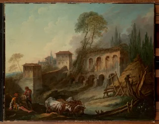 Fictief landschap met de Palatijn vanaf Campo Vaccino