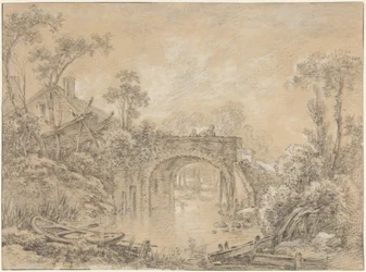 Landschap met een rustieke brug