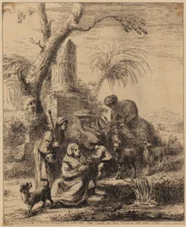 Zittende vrouw [Femme de Matsmey] naast een palmboom, prent uit de serie "Diverses figures chinoises [...]"
