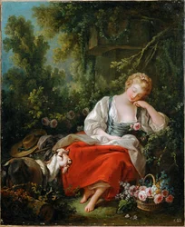 De dromende herderin (schilderij op doek)