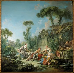 Het idylle van de pastorale scène herder