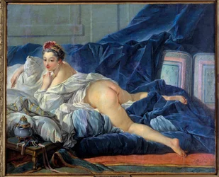 De odalisk Jonge vrouw zit op een sofa. Schilderij door François Boucher (1703-1770) 1752 Reims, Musée des Beaux Arts