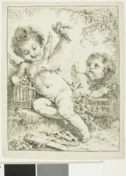 Twee Putti met een Vogel