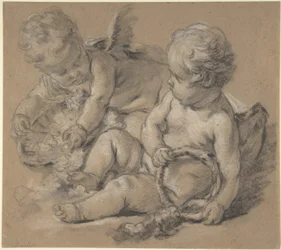 Gevleugelde putti met bloemen