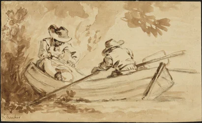Twee mannen in een roeiboot