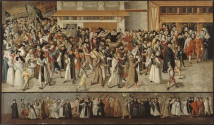 Processie van de Liga op het Île de la Cité, bij het verlaten van de Notre-Dame, ca. 1590