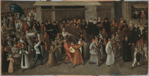 Processie van de Liga op het Île de la Cité, bij het verlaten van de Notre-Dame, ca. 1590