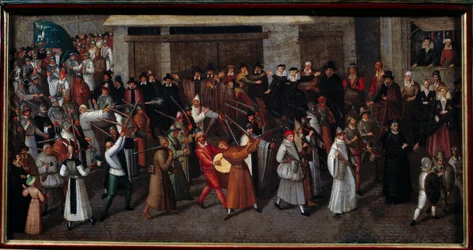 Religieuze oorlogen tussen katholieken en protestanten: Processie van de Liga aan het einde van Notre Dame in 1593