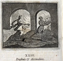 Daphnis en Alcimadura. Fabels door Jean de La Fontaine (1621-95). Illustratie door François Chauveau (1613-1676). Editie van 1728.