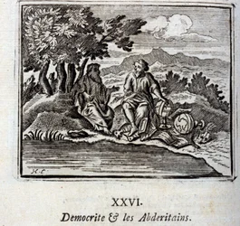 Democrite en de Abderitans. Fabels door Jean de La Fontaine (1621-95). Illustratie door François Chauveau (1613-1676). Editie van 1728.