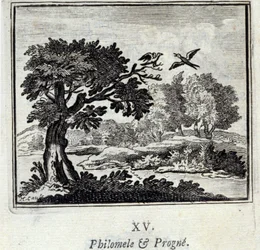 Philomele en Progne. Fabels van Jean de La Fontaine. Illustratie door François Chauveau. Editie van 1728.