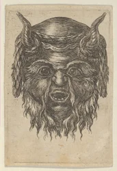 Satermasker met een laurierkrans over de hoorns gedrapeerd, uit Divers Masques, ca. 1635-45