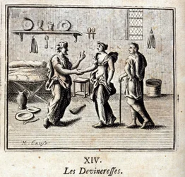 De waarzegsters. Fabels door Jean de La Fontaine. Illustratie door François Chauveau. Editie van 1728
