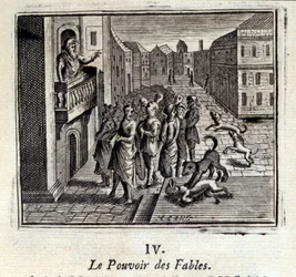 De kracht van fabels. Fabels van Jean de La Fontaine. Illustratie door François Chauveau. Editie van 1728.