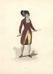Man met grote zwarte steek, tijdperk van Marie Antoinette.