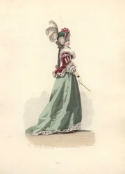 Vrouw in jas en rok, tijdperk van Marie Antoinette