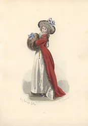 Vrouw met grote bontmof, tijdperk van Marie Antoinette