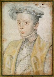 Portret van Karel II Hertog van Lotharingen en Bar (1543-1608). Tekening met rood krijt en zwarte steen door Clouet Francois (1515-1572)