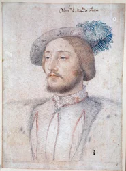Portret van Charles de Cosse, Graaf van Brissac, maarschalk van Frankrijk (1506-1563) (Cosse-Brissac). Tekening met potlood en rood krijt door Francois Clouet (1515-1572). 1537. Musee Conde, Chantilly