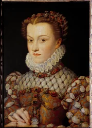 Portret van Elisabeth van Oostenrijk (1554-1592) Koningin van Frankrijk, echtgenote van Karel IX Schilderij door François Clouet (1515-1572) circa 1571