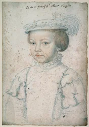 Portret van de koning van Frankrijk Francois II (1544-1560). Tekening door Francois Clouet (1515-1572)