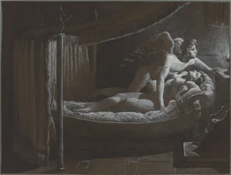 Cupido met Psyche die de lamp dooft
