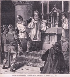 Arrestatie van aartsbisschop Geoffrey in een klooster in Dover AD 1191