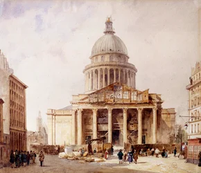 Uitzicht op het Pantheon in aanbouw in Parijs vanaf de rue Soufflot