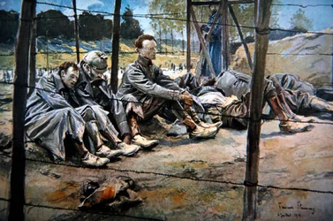 Duitse officieren gevangen door de Fransen tijdens een geallieerd offensief, Eerste Slag om de Somme, juli 1916